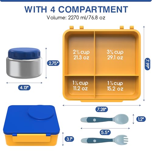 Leak-Proof Bento Box with Insulated Thermos Food Jar, 4 Compartments, Blue E9444