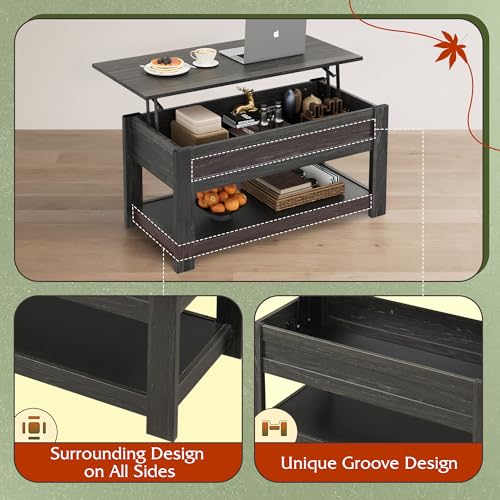 Rustic Brown Lift Top Coffee Table with Storage Shelf A67675