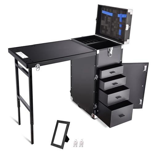 Black Rolling Manicure Table with 4 Drawers J647072