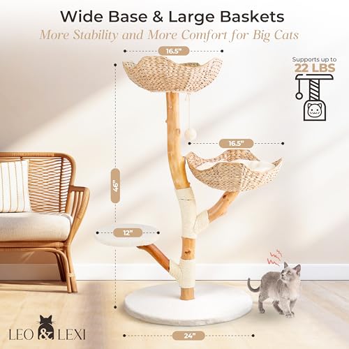 Solid Wood Cat Tree with Scratching Post and Bed R857242