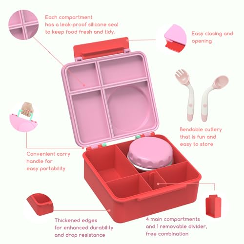 Leak-Proof Bento Box with Insulated Thermos Food Jar, 4 Compartments, Blue E9444