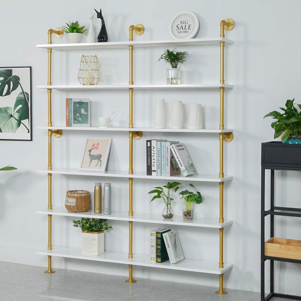 White 6-Tiers Wood Ladder Shelf Bookcase Y61291
