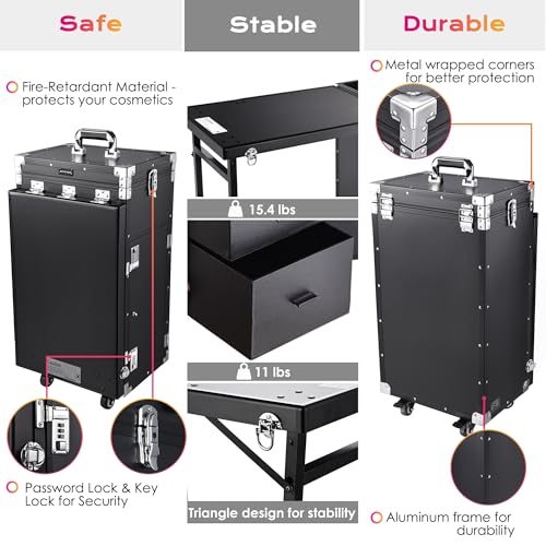 Black Rolling Manicure Table with 4 Drawers J647072