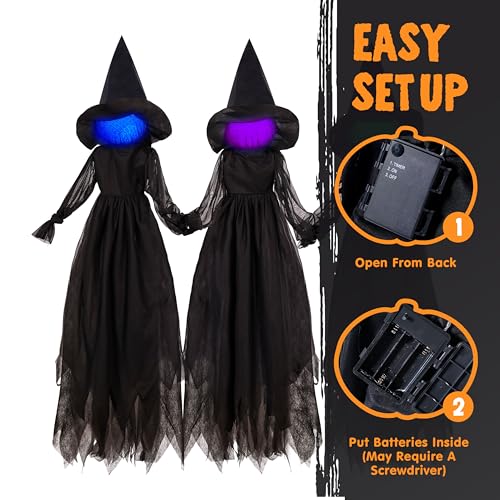 3pcs Halloween Hanging Ghost Decor with Broomstick O42017