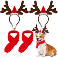 2 Set Pet Christmas Costumes Dog Knitted Scarf Reindeer Antlers Headband I28631