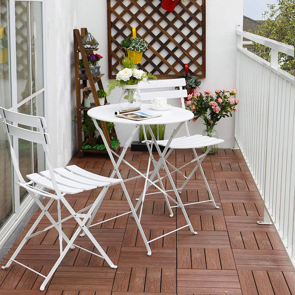White Folding Steel Patio Bistro Set L1857