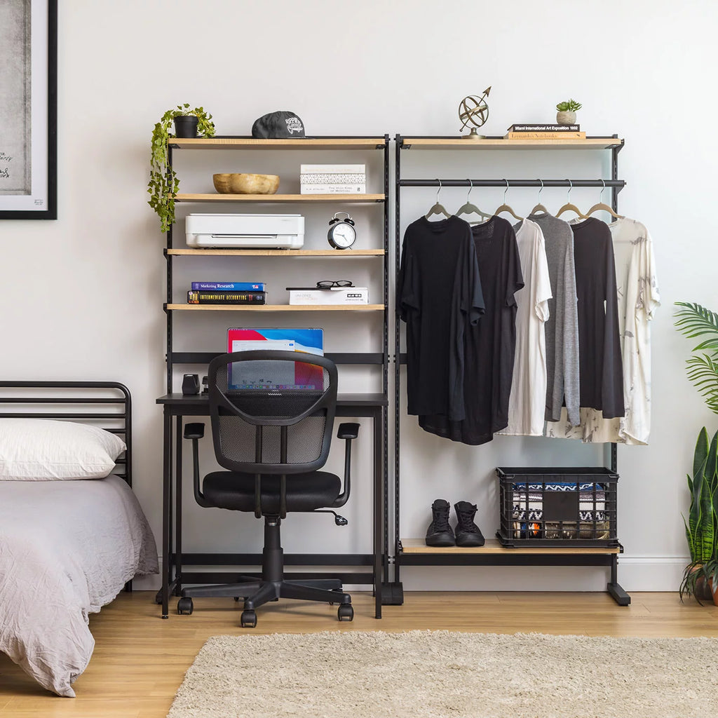 Portable Shelving Unit with 2 Adjustable Shelves and Clothing Rod W6785