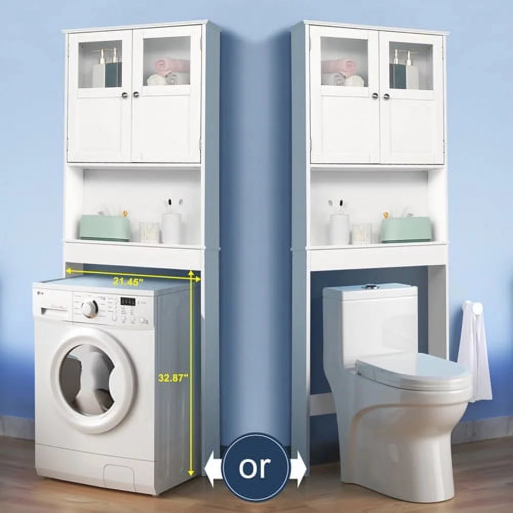 White Over the Toilet Storage Cabinet with Double Doors L885