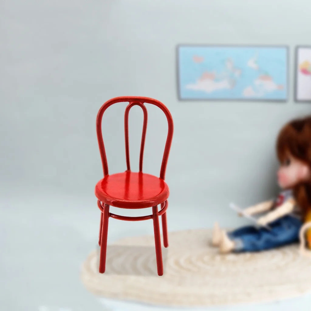 Red Metal Craft Dollhouse Miniature Dining Chair A128