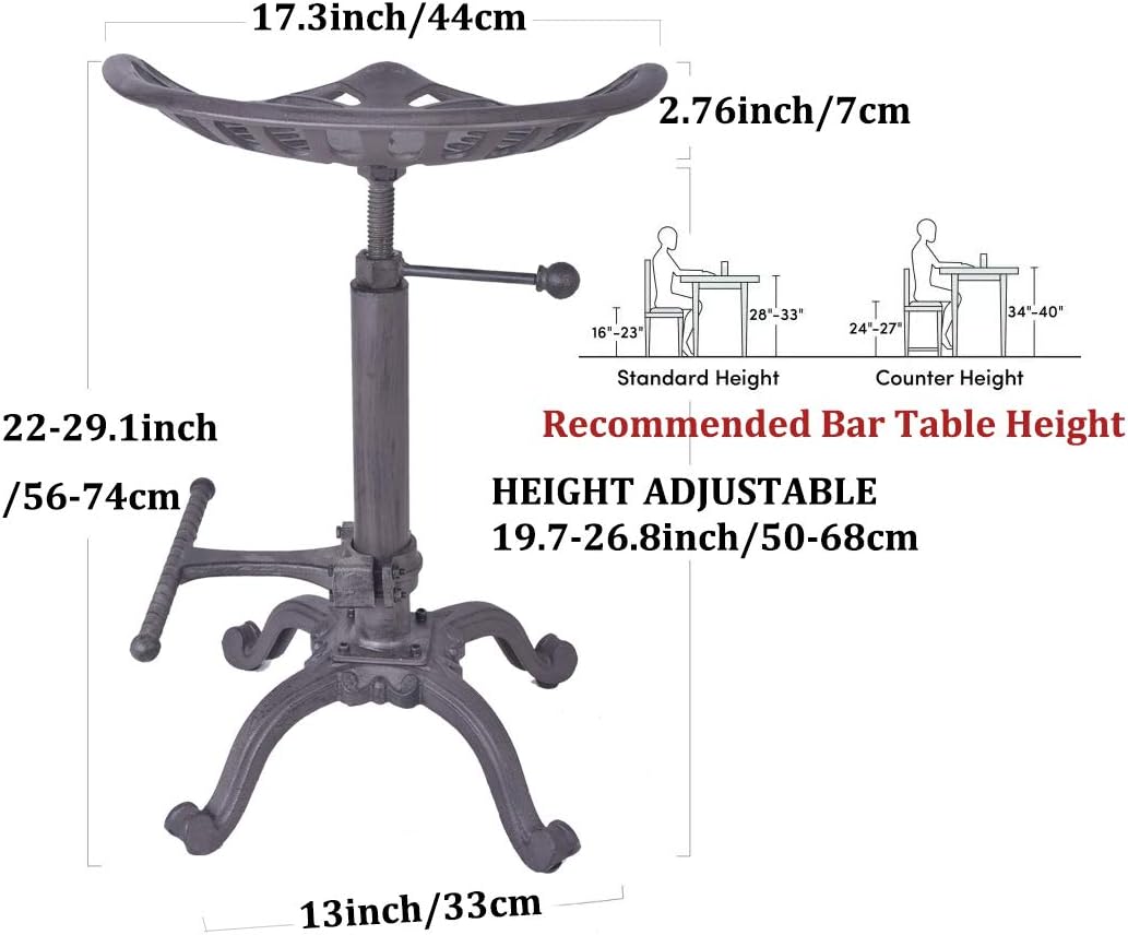 Industrial Bar Stool with Cast Iron Tractor Seat C7927