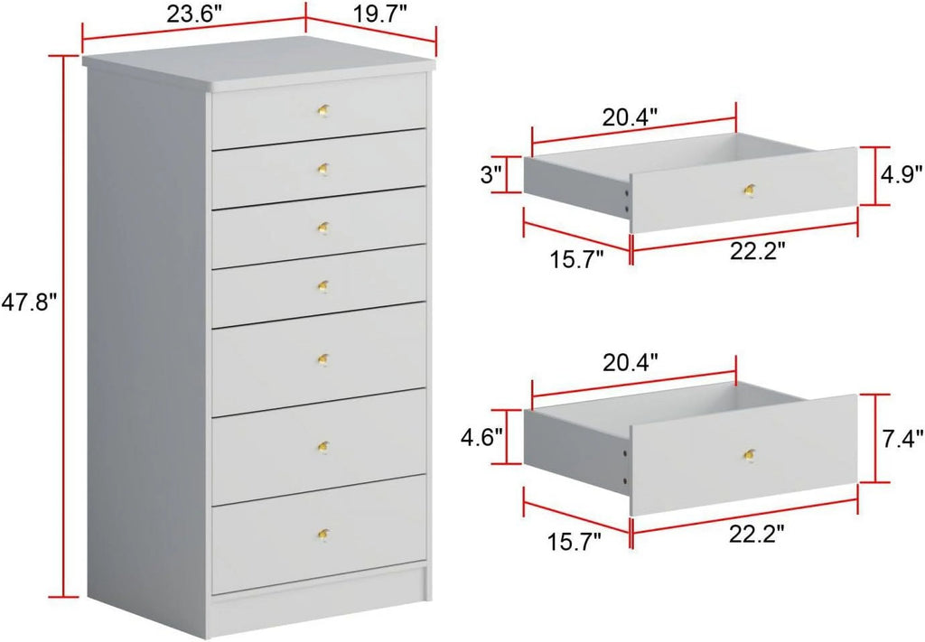White 7 Drawer Dresser D903