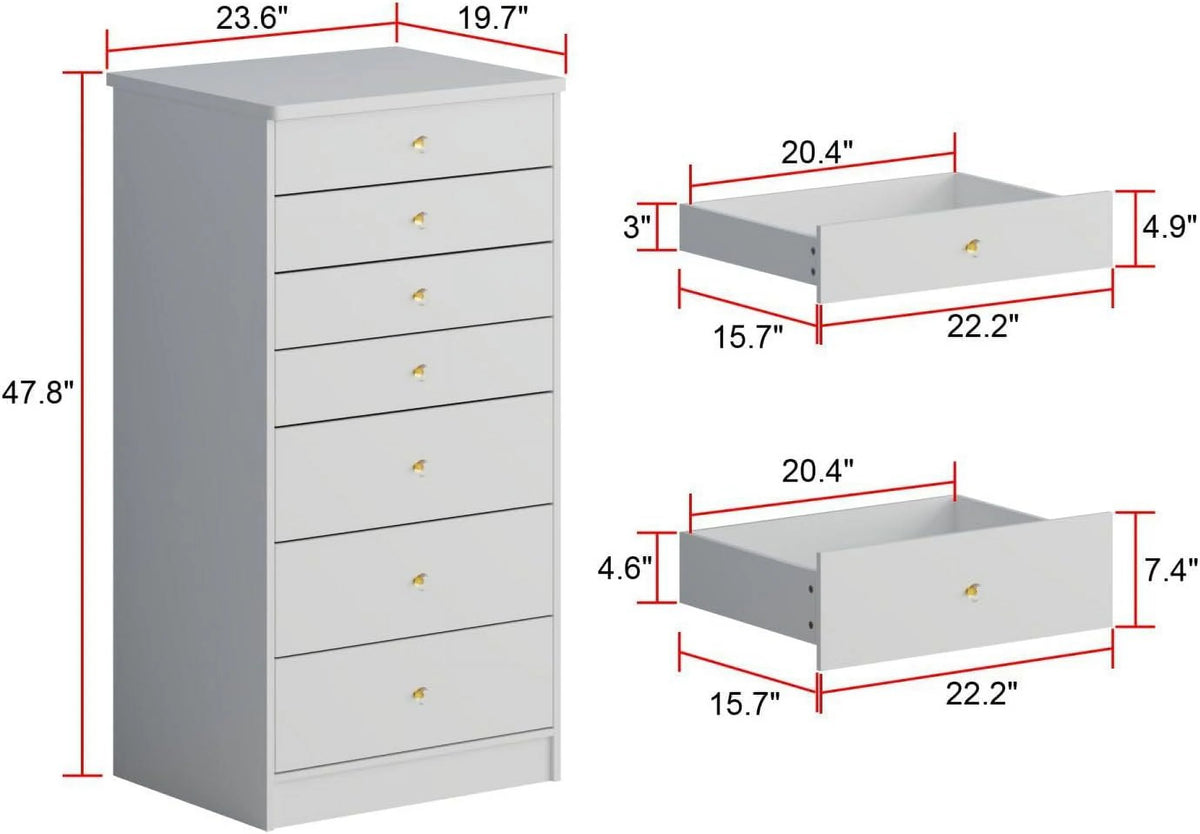White 7 Drawer Dresser D903