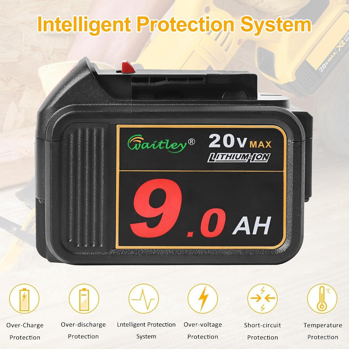 2 Pack 20V 9.0Ah Replacement Battery for Cordless Power Tools with LED Indicator I4663