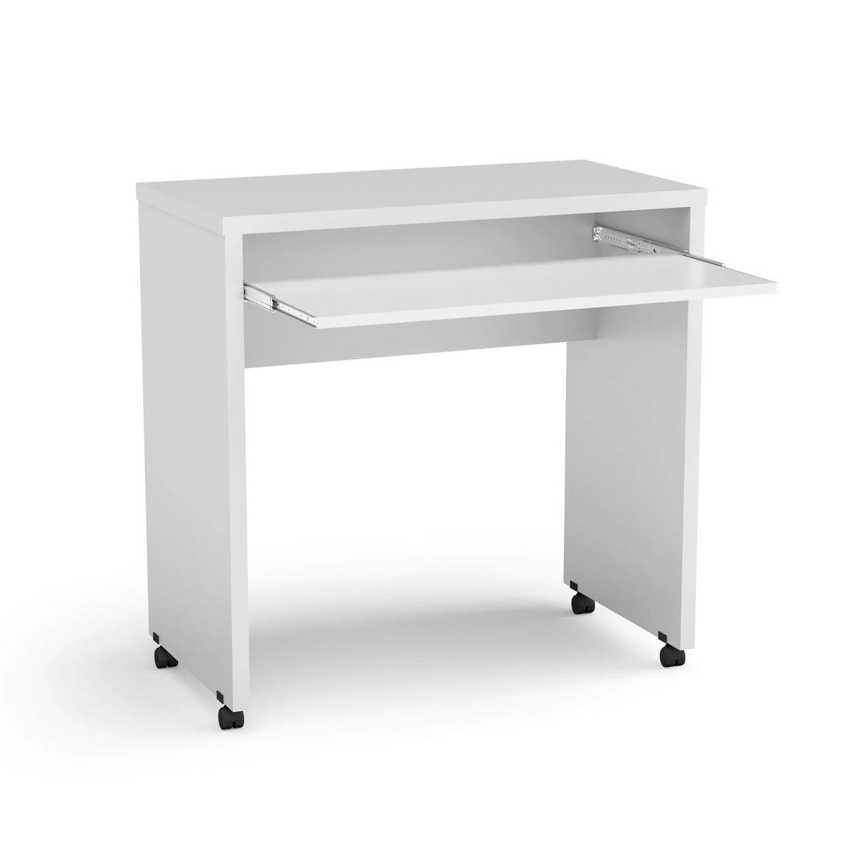 White Mobile Computer Desk with Keyboard Tray and Wheels H99923