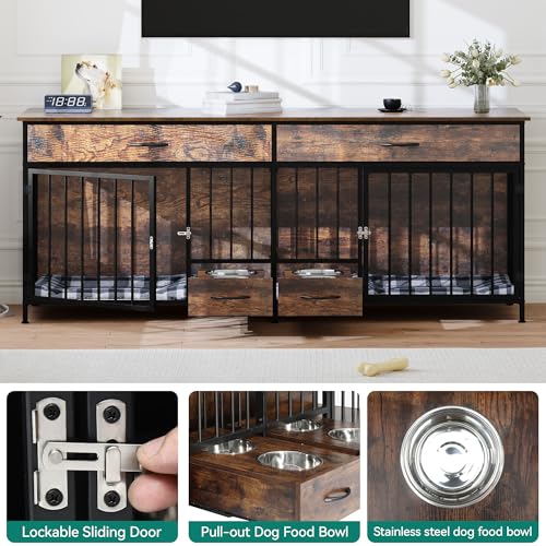 Brown Wooden Double Dog Crate TV Stand with Storage R956941