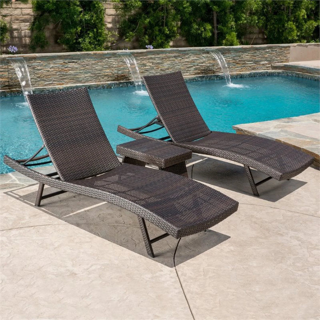 3 Piece Multibrown Outdoor Wicker Chaise Lounge Set E912203