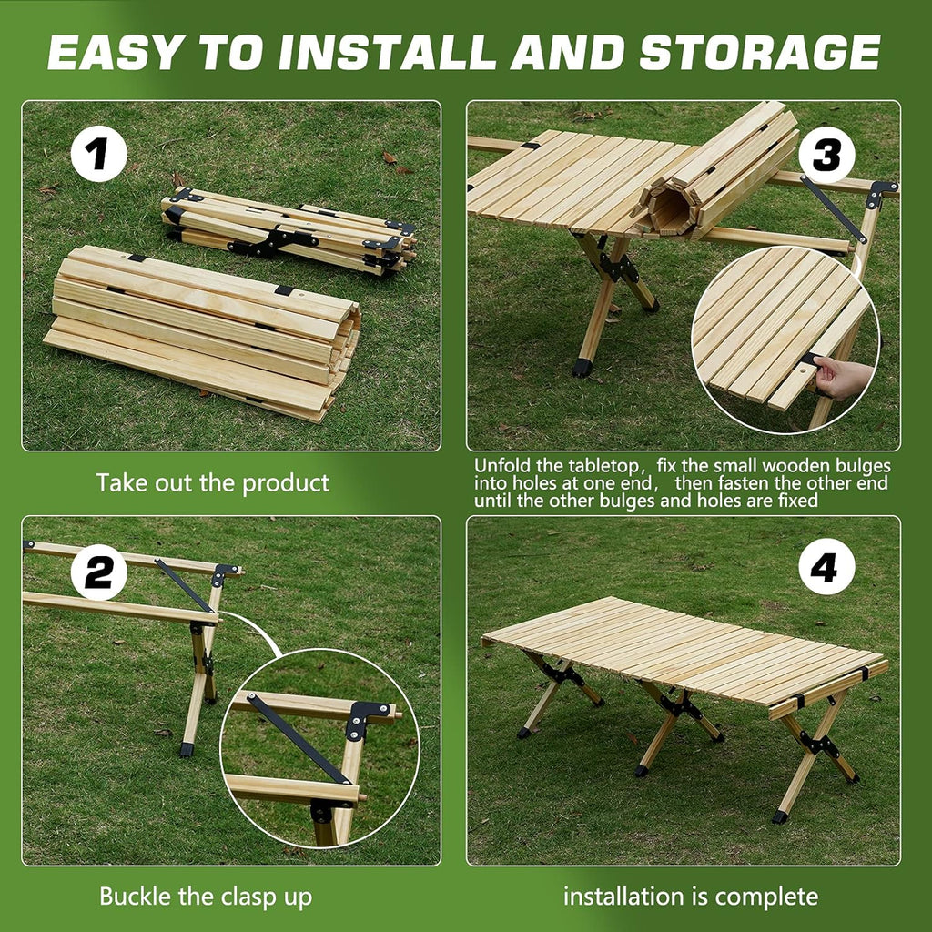 Portable Folding Wooden Camping Table with Carry Bag N231