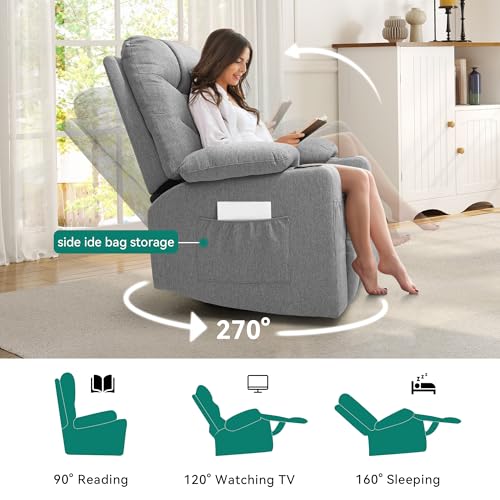 Oversized Swivel Rocker Recliner Chair with Massage & Heat, Gray Y548