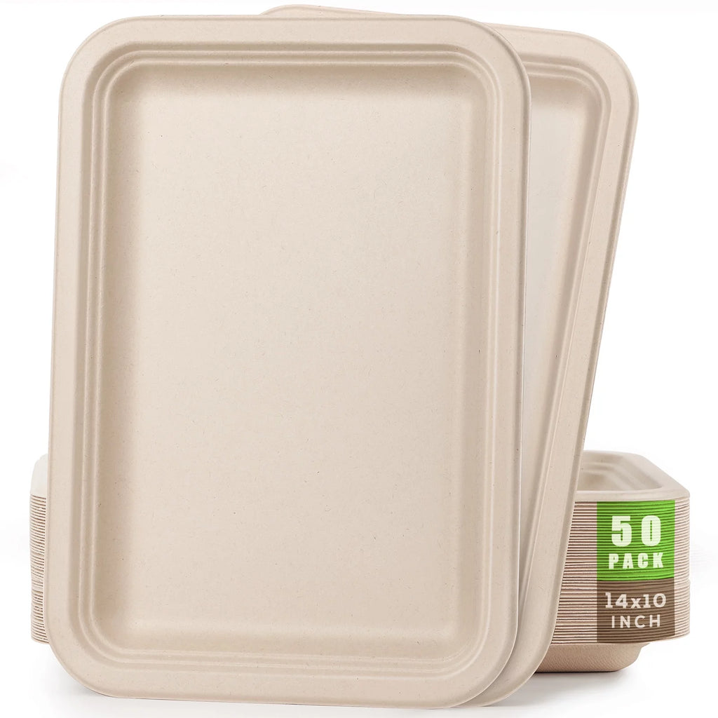 50 Pack 14-inch Compostable Sugarcane Food Trays Z680