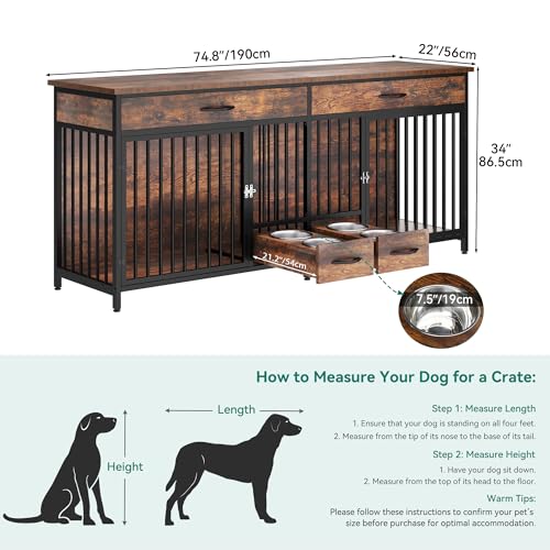 Brown Wooden Double Dog Crate TV Stand with Storage R956941