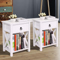 White 2 X-Design Nightstand with Drawer and Shelf I37040