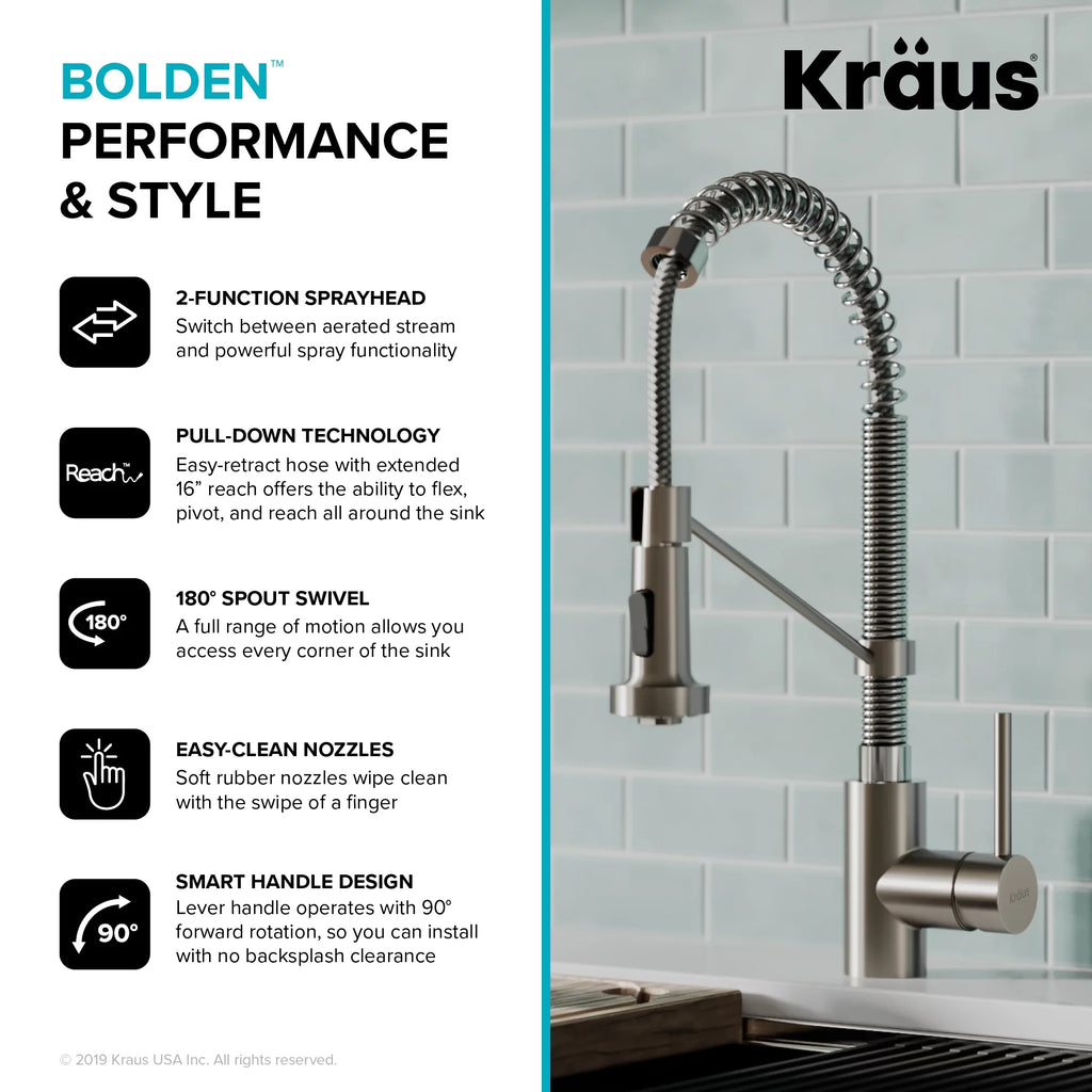 Single Handle Pull-Down Kitchen Faucet Stainless Steel Chrome H417957