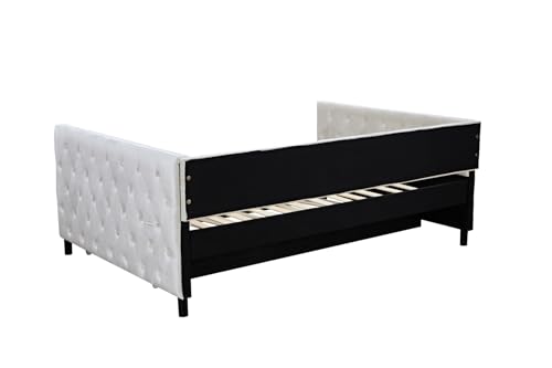 Beige Velvet Twin Size Daybed with Trundle J61115
