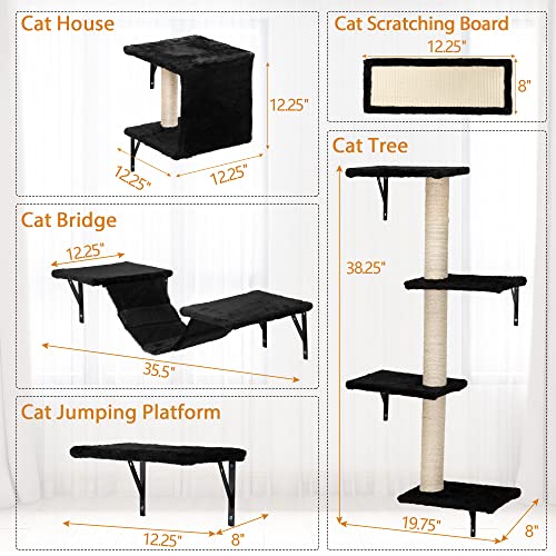 Beige 5 Pcs Wall-Mounted Cat Climber Set with Cat Shelves, Ladder, Cat Condo House, Scratching Board and Cat Tree R637739