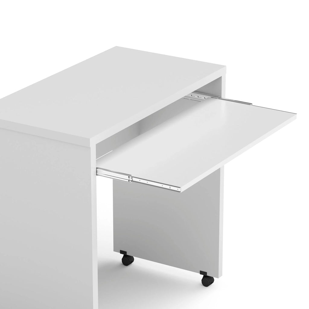 White Mobile Computer Desk with Keyboard Tray and Wheels H99923