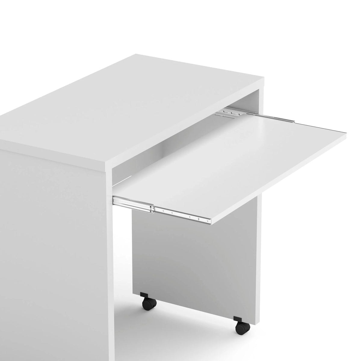White Mobile Computer Desk with Keyboard Tray and Wheels H99923
