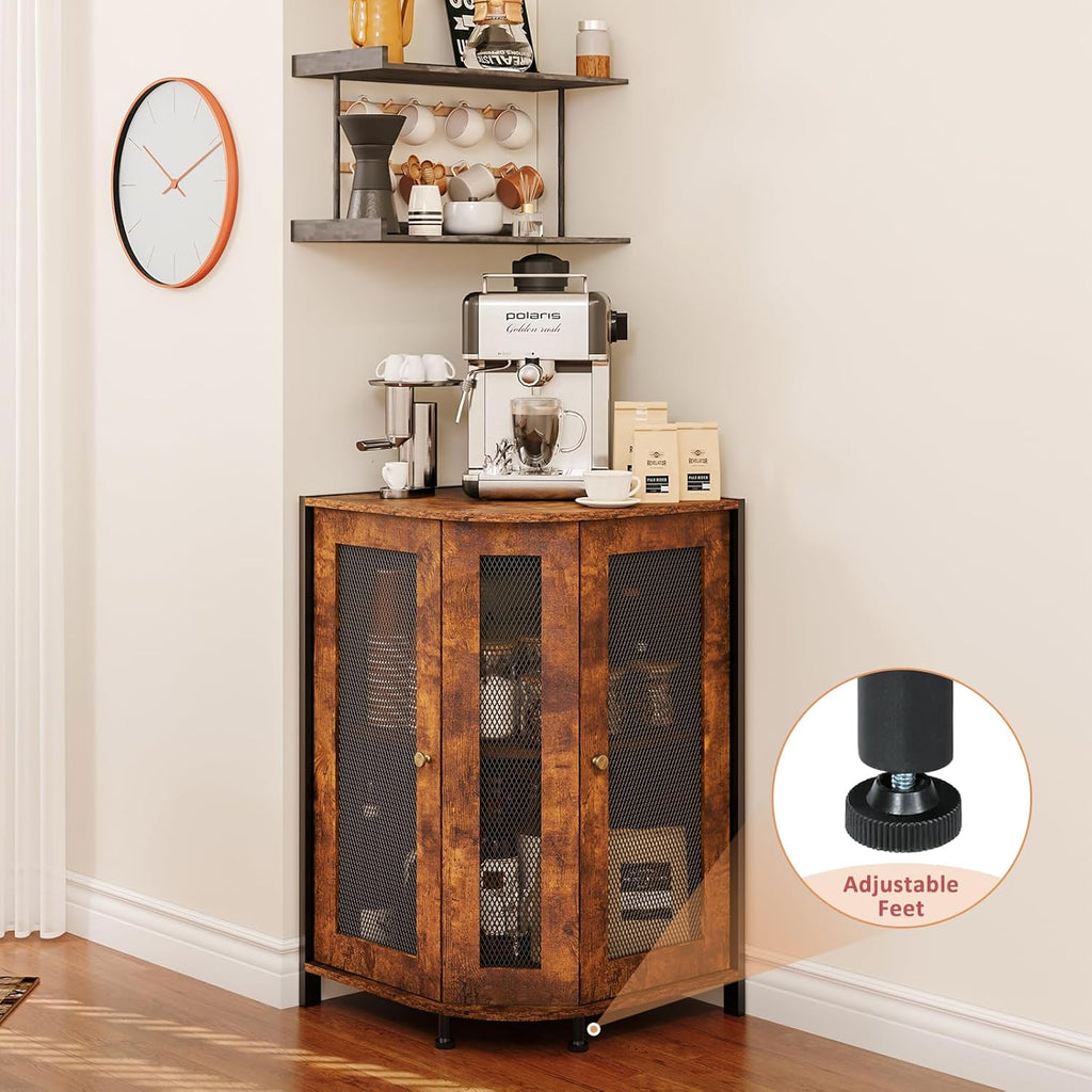 3-Tier Rustic Wood Coffee Bar Cabinet with Storage Shelf F367