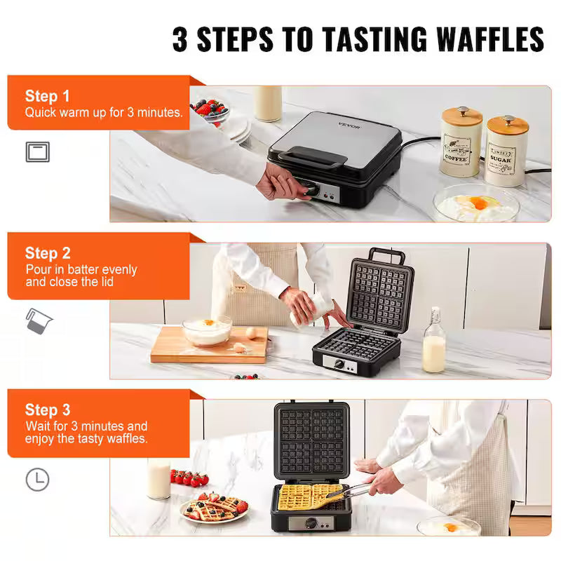 1200-Watts Non-Stick Stainless Steel Waffle Maker H407
