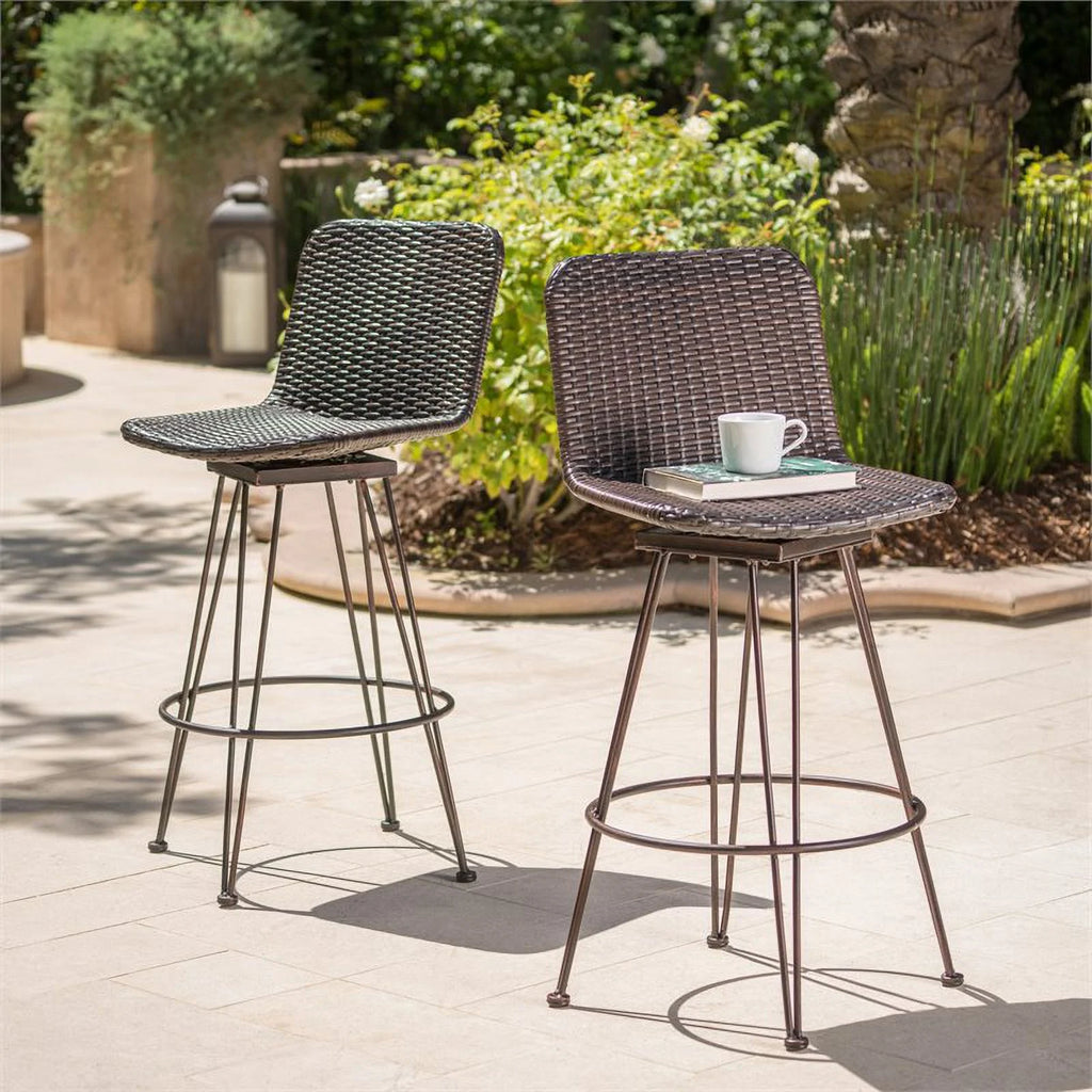 Wicker Barstool with Black Brush Copper Iron Frame Set of 2 A7329