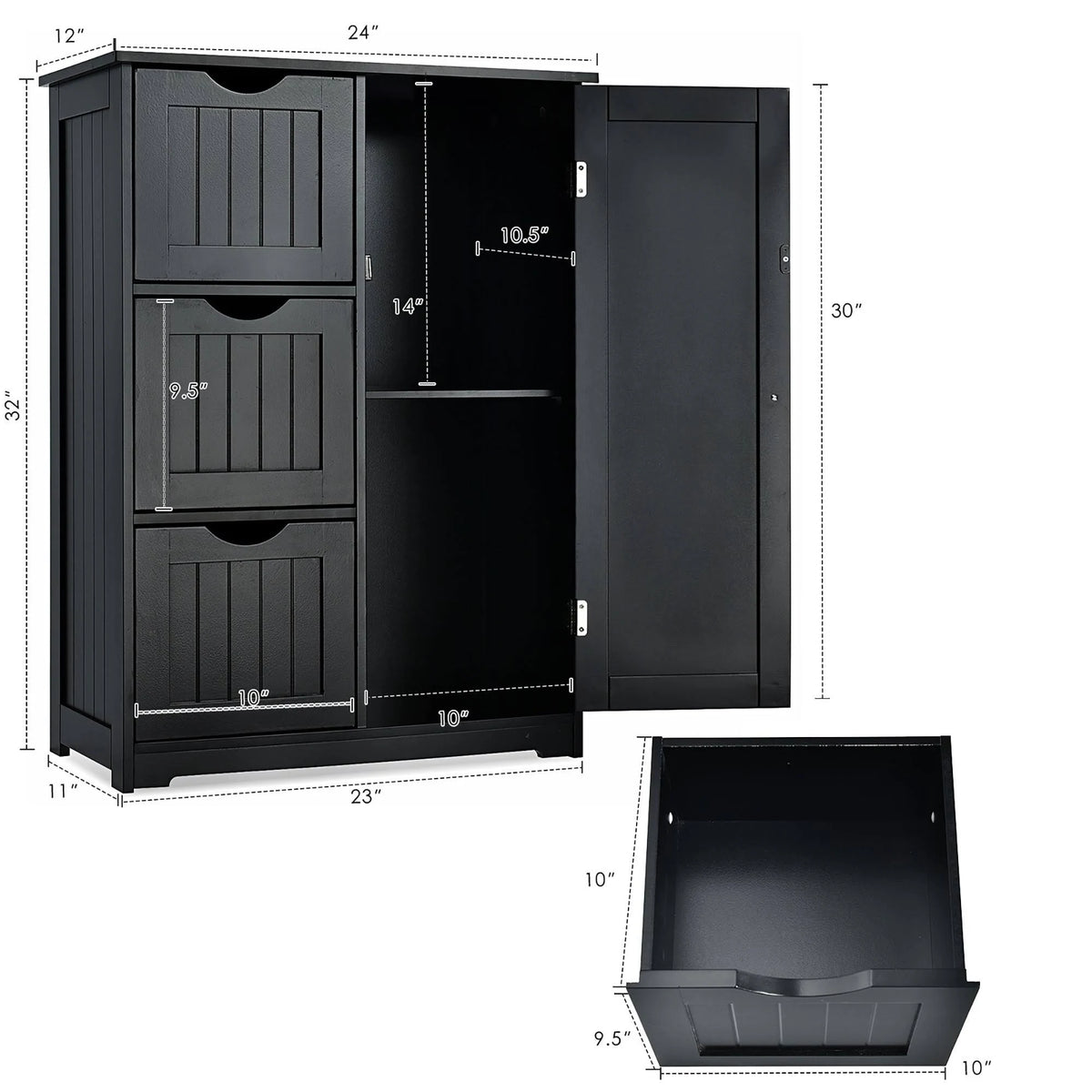 Grey Wooden Bathroom Floor Cabinet with 1 Cupboard and 3 Drawers J36163