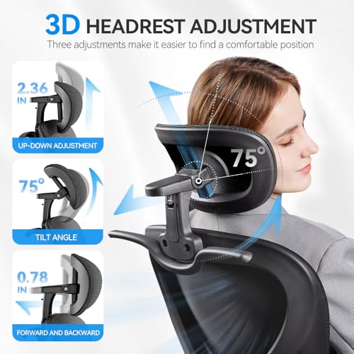 Black Ergonomic Mesh Office Chair with Headrest and Lumbar Support E927598
