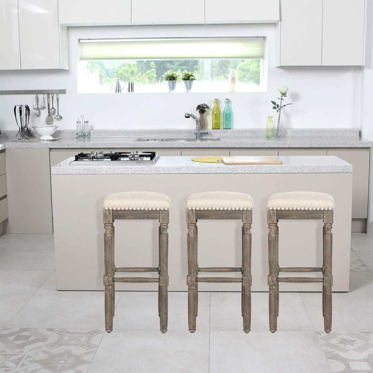 30 Inch Taupe Barstool Set of 2 K73388