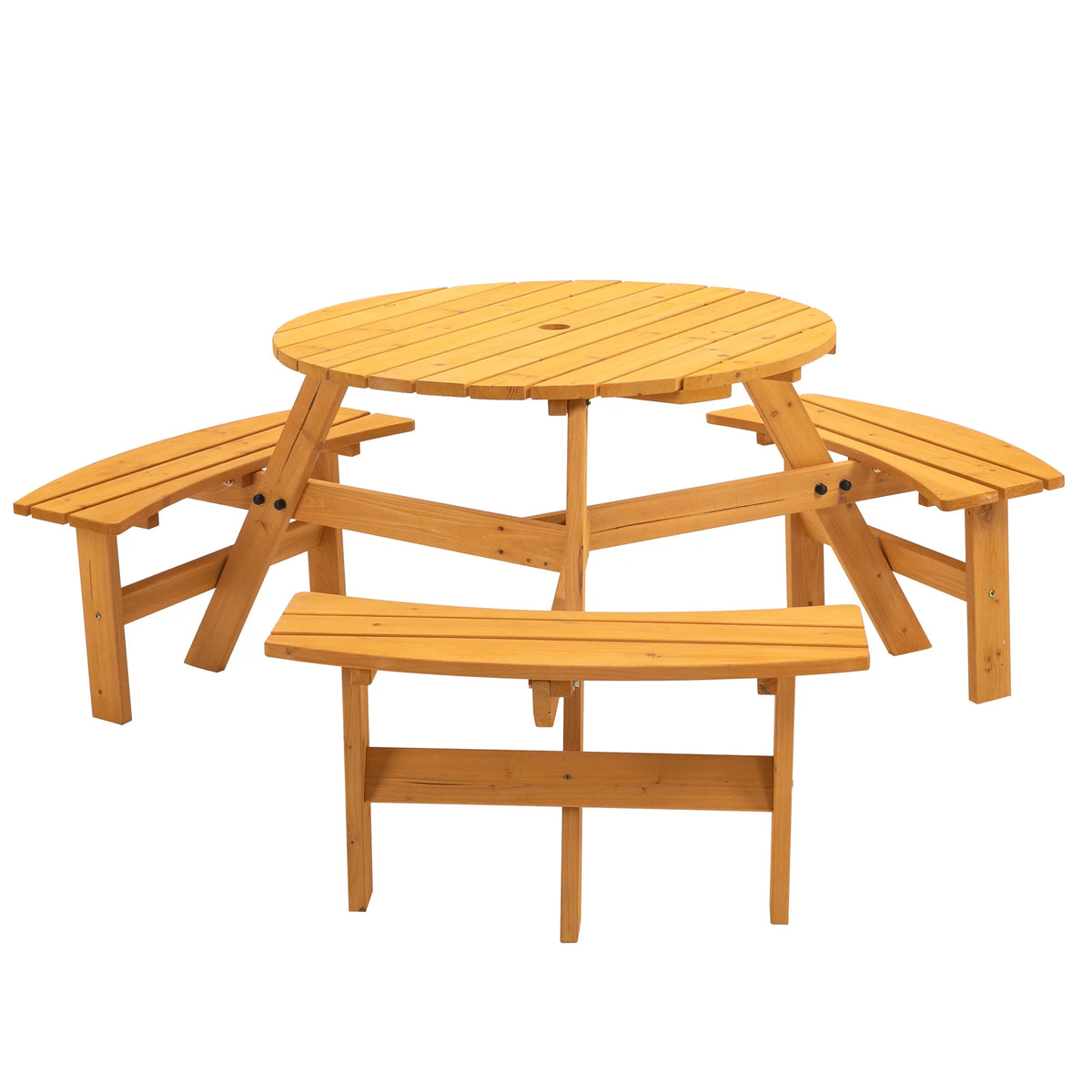6-Person Circular Wooden Picnic Table with 3 Built-in Benches V97946