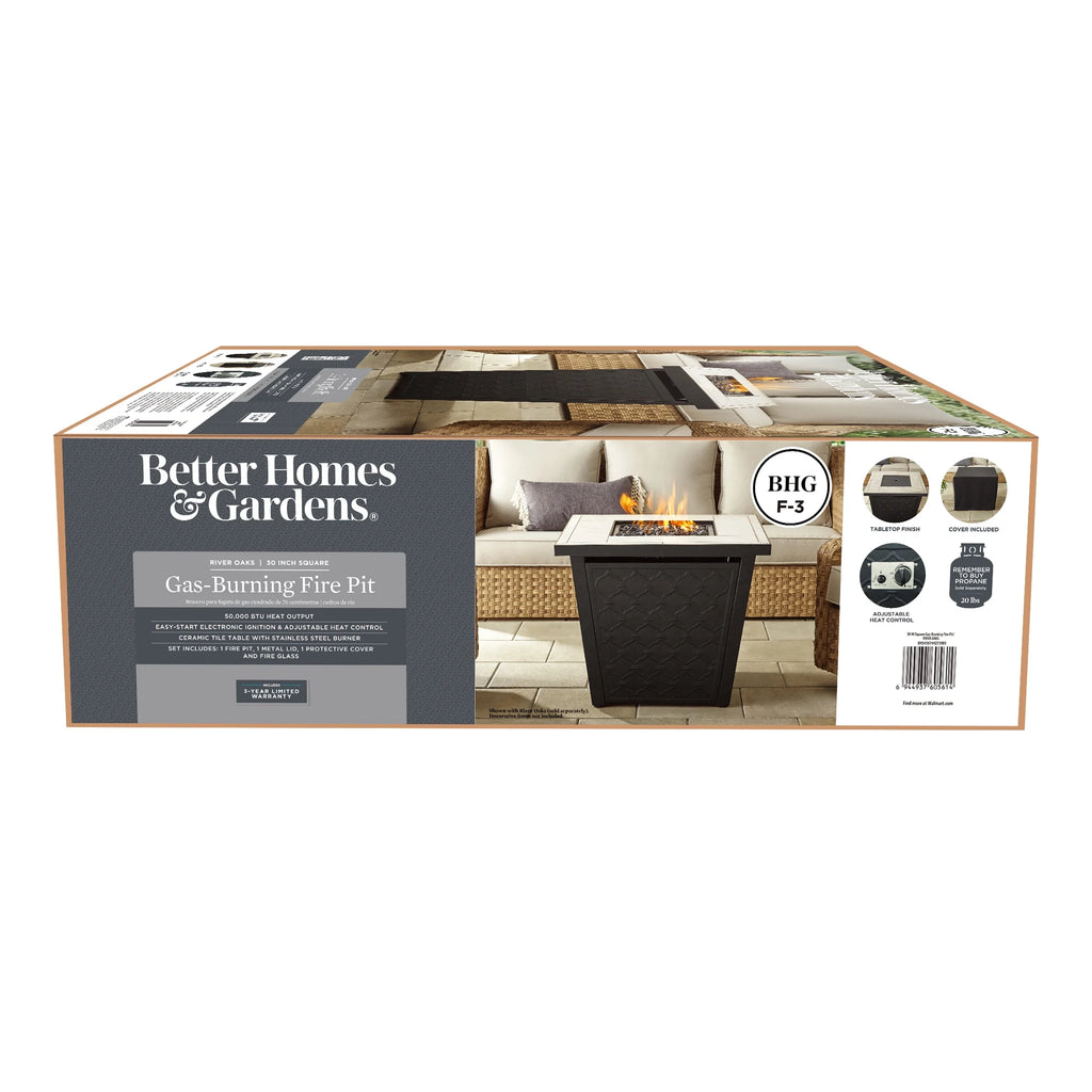 Square Tile Top Gas Fire Pit Table with 50,000 BTU P1382