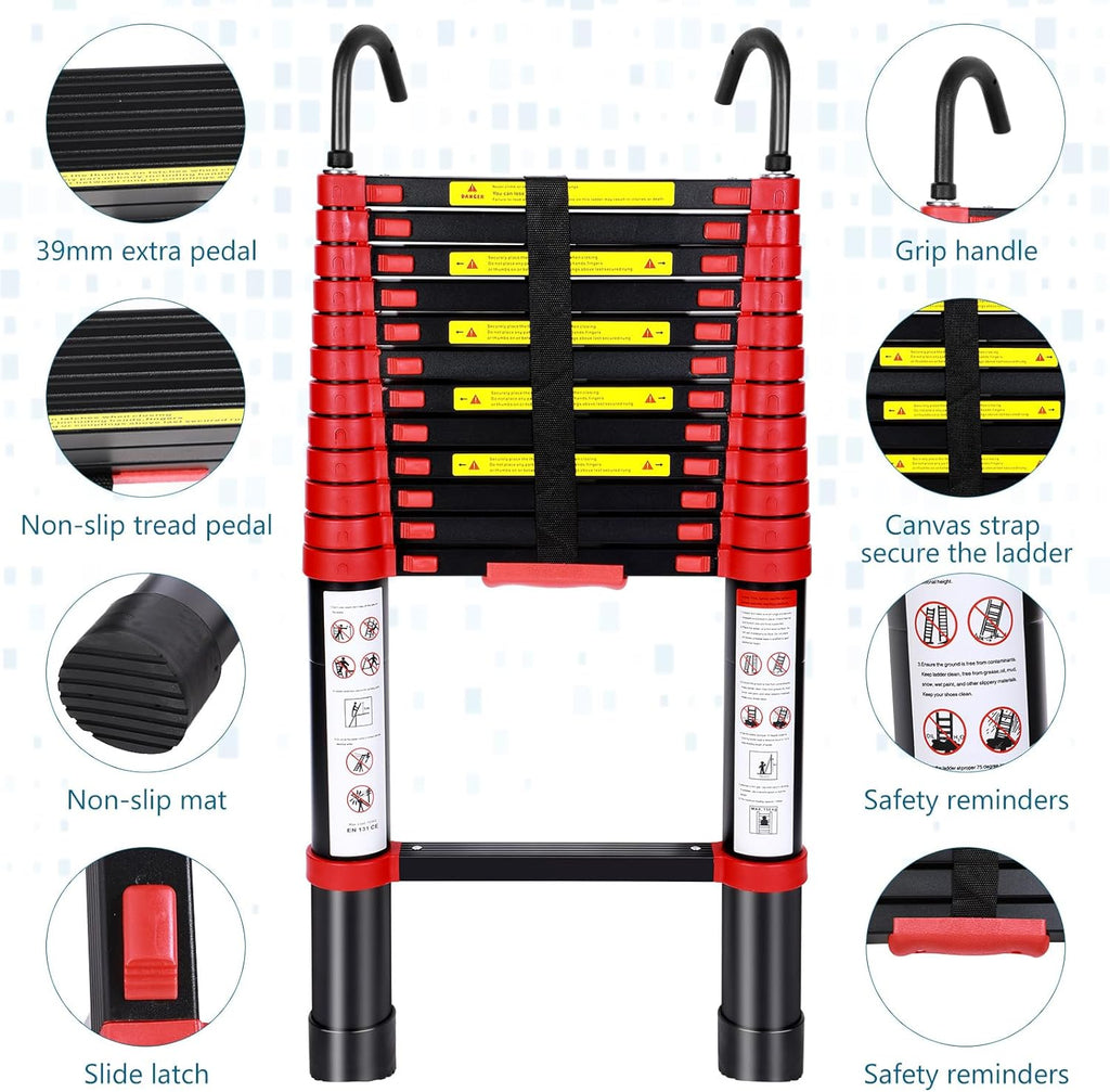Telescoping Aluminum Folding Ladder with Hook, 330lbs Load Capacity B84770
