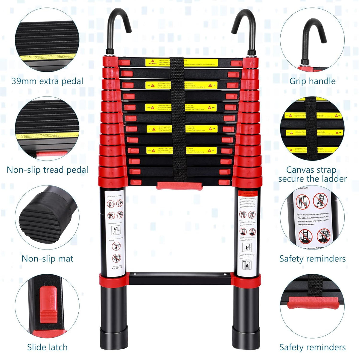 Telescoping Aluminum Folding Ladder with Hook, 330lbs Load Capacity B84770