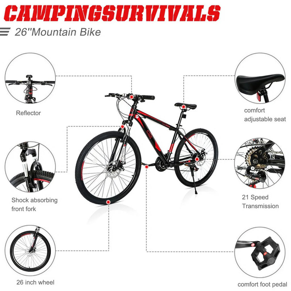 26 Inch 21 Speed Red Black Mountain Bike G8580