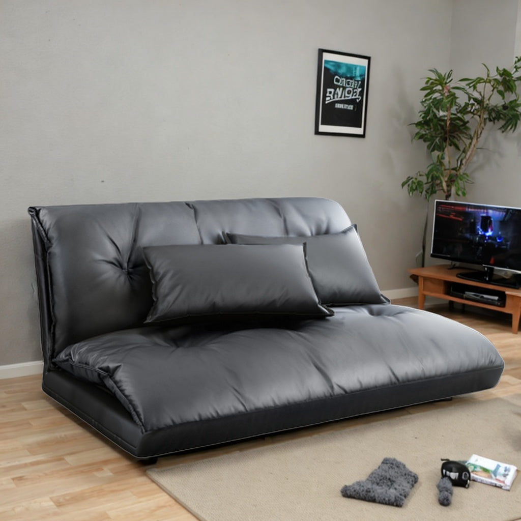 Black Adjustable Folding Futon Sofa with Two Pillows E476493