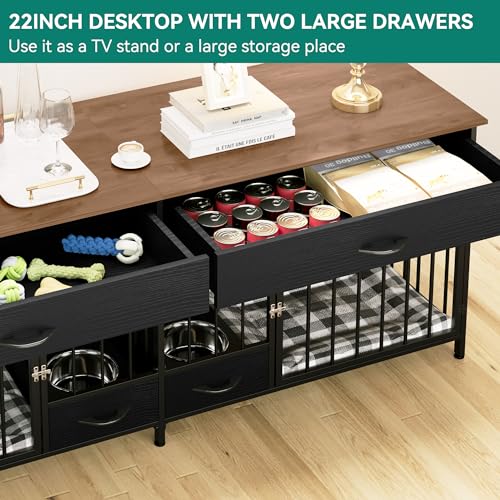 Brown Wooden Double Dog Crate TV Stand with Storage R956941
