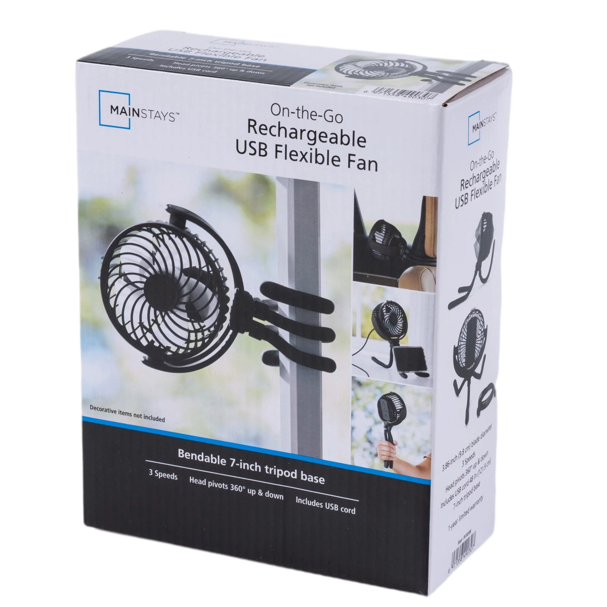 Portable Rechargeable Fan with Flexible Tripod, Black Y333