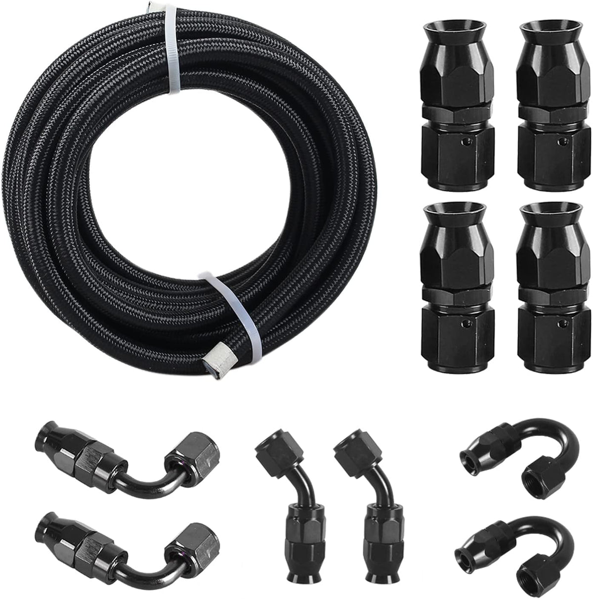 6AN PTFE E85 Braided Fuel Line Fitting Kit 10FT Transmission Oil Cooler Line Black Pack of 2 T94804