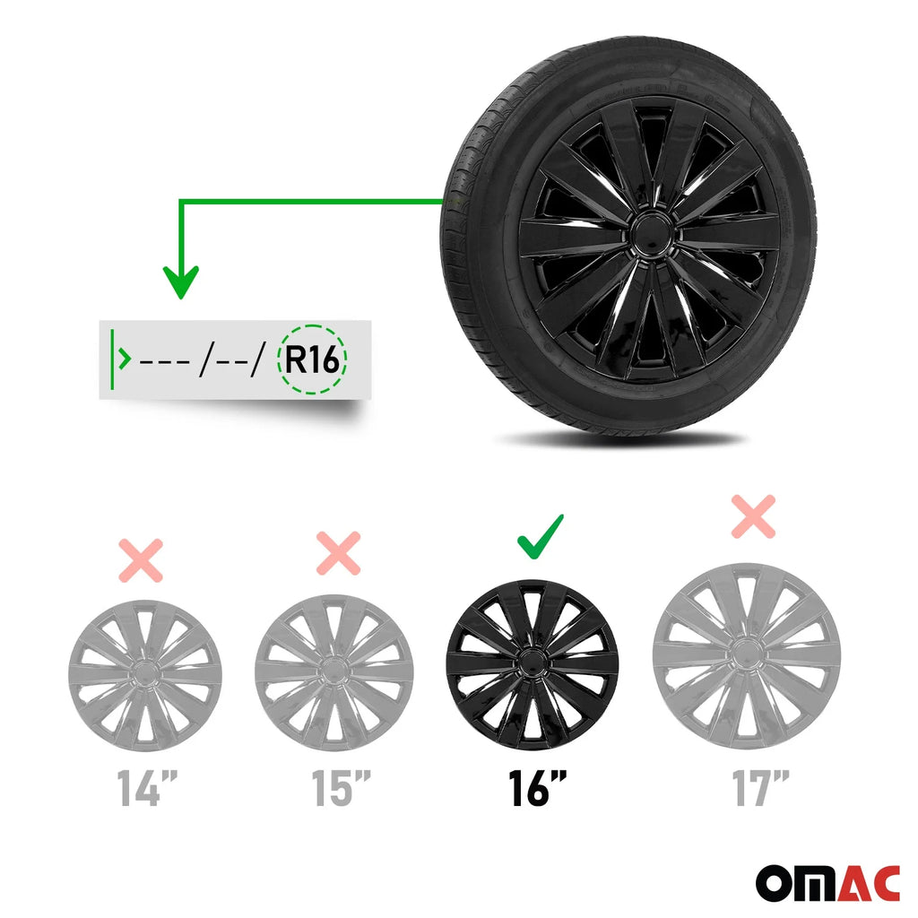16 Wheel Covers Hubcaps 4Pcs Black D457879