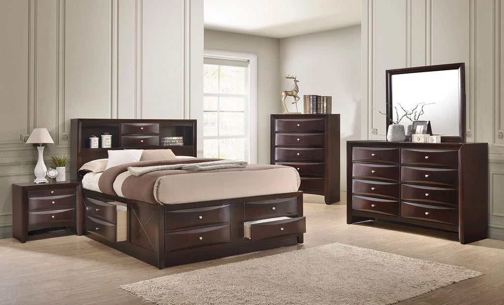 Queen Size 6pc Captains Bed Set Storage Drawers Cherry Finish Solid Wood T46447