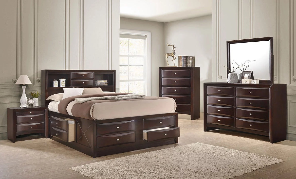 Queen Size 6pc Captains Bed Set Storage Drawers Cherry Finish Solid Wood T46447