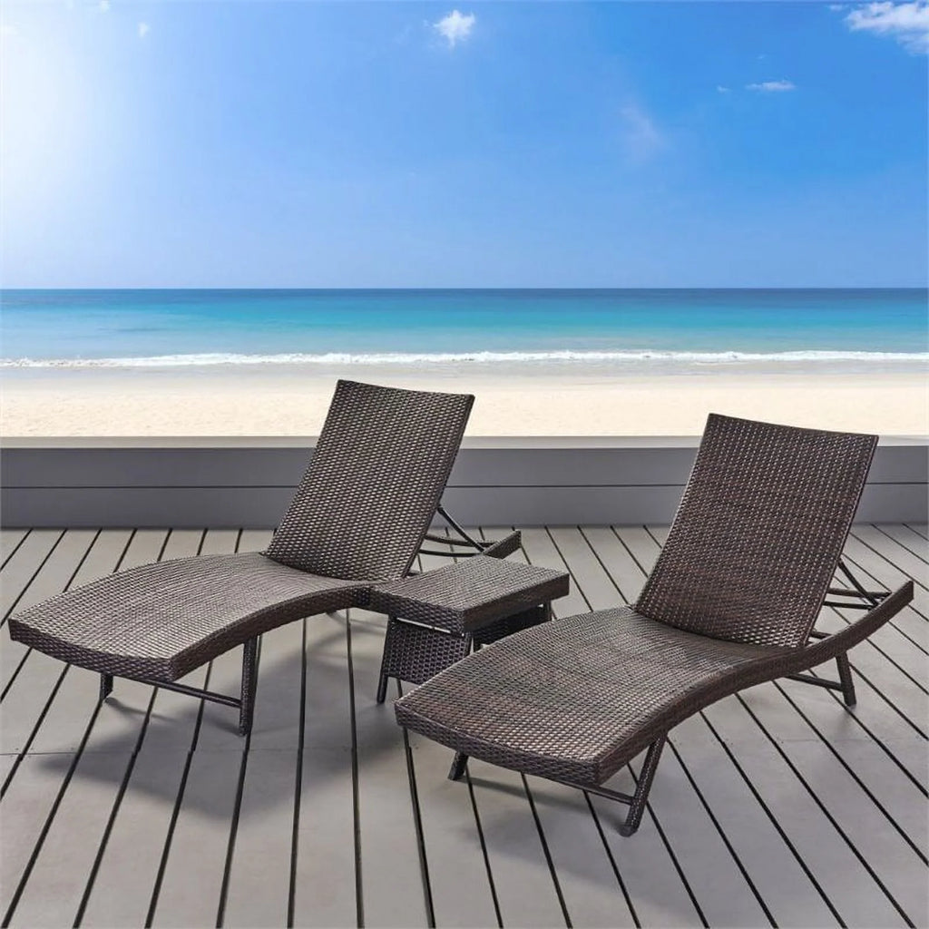 3 Piece Multibrown Outdoor Wicker Chaise Lounge Set E912203