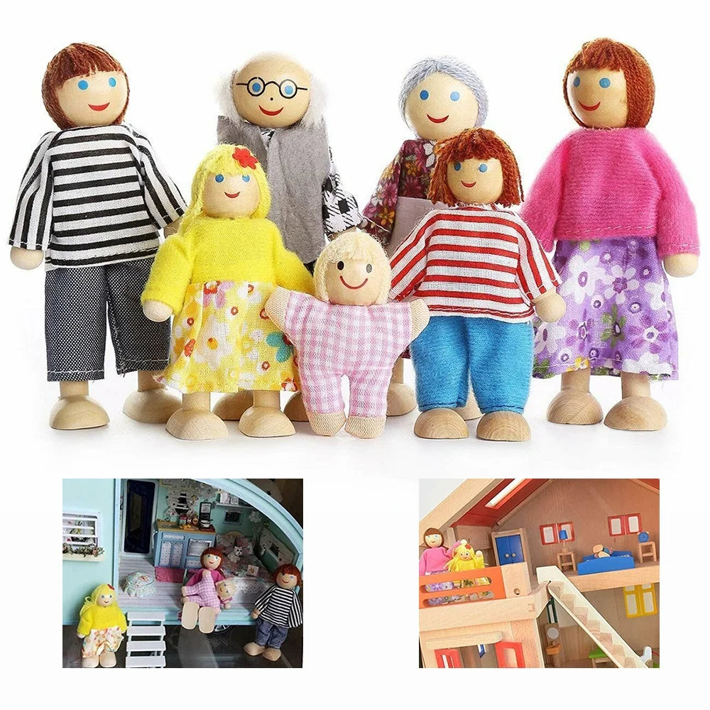 Wooden Dolls Playset Set of 7 People with Dog G1637